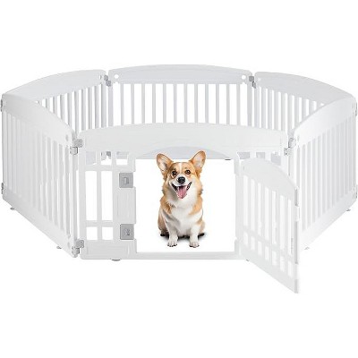 Gsluuk Dog Playpen, 24" Exercise 6-Panel Pet Playpen with Door, Safe and Secure, Folding and Portable Puppy Playpen for Puppies and Small Dogs, White