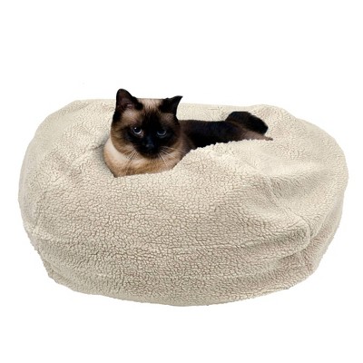 Medium Natural Faux Shearling Puff Ball Dog Bed