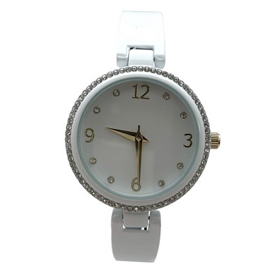 Olivia Pratt Round Face Rhinestone Bezel Soft Bangle Women Watch