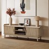 LuxenHome Mid-Century Modern Tambour-Style 2-Door 63-Inch Wide TV Stand with Tray Top, Oak Brown - 4 of 4