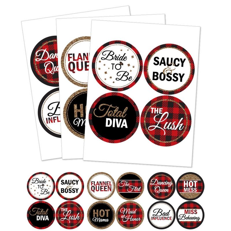 Big Dot of Happiness Flannel Fling Before the Ring - Buffalo Plaid Bachelorette Party Badges Sticker Set of 12, 2 of 7