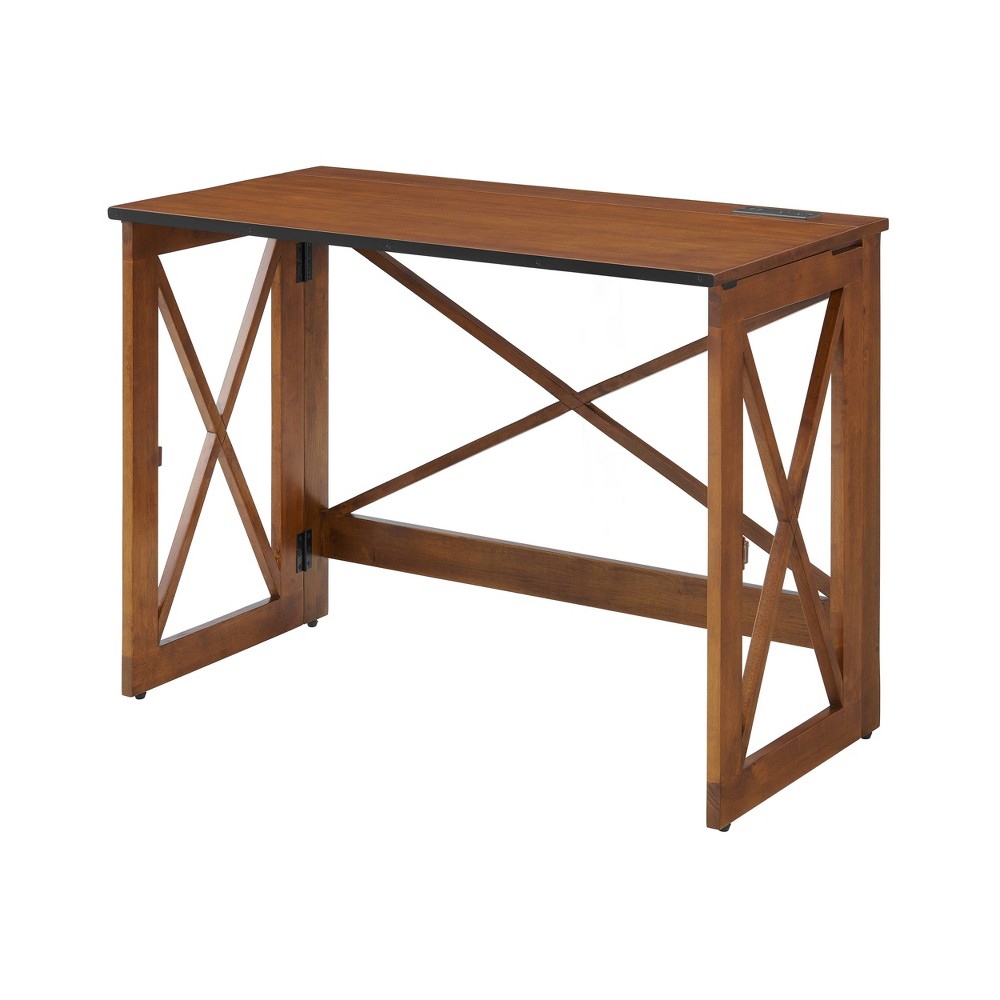 Photos - Other Furniture Stakmore Folding USB Charging Desk with Wood Slats Fruitwood Finish