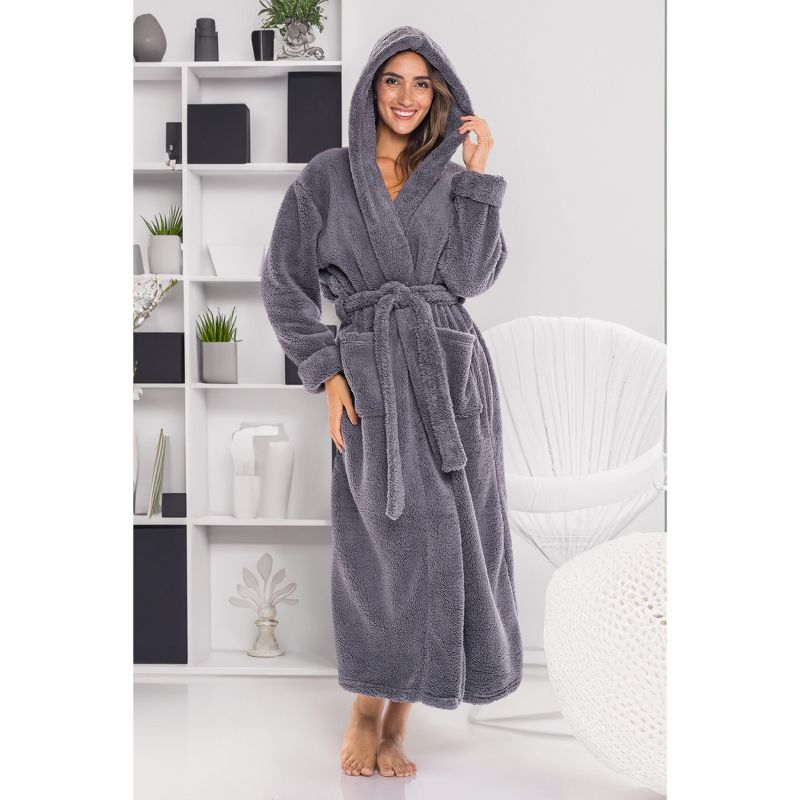 ADR Women's Fuzzy Plush Fleece Bathrobe with Hood, Soft Warm Hooded Lounge Robe, 6 of 9
