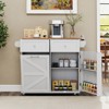 Costway Rolling Kitchen Island Kitchen Island Cart with Drop Leaf Trash Can Cabinet Black/White - 4 of 4