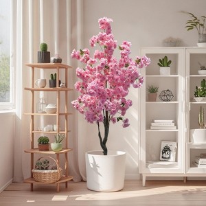 Pink Cherry Blossom Tree in Nursery Pot, Realistic Tall Wishing Tree Fake Cherries Flower, Indoor Outdoor Pink Large Plants - 1 of 4