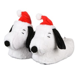 Peanuts Snoopy Santa Hat Character Adult House Slippers OSFM White - 1 of 4
