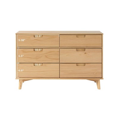 Natural Pine Solid Wood 6-Drawer Double Dresser