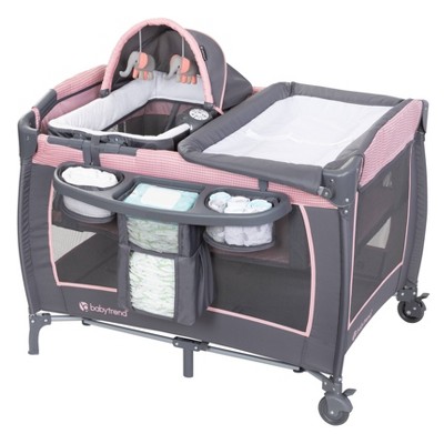Baby Trend Nursery Center Playard With Toy Mobile, Tanzania Grey