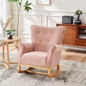 VASIP Baby Room High Back Rocking Chair, Fabric Padded Seat Nursery Chair, Modern Armchair with Solid Wood Legs  for Baby Nursery - 1 of 4