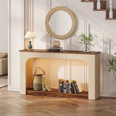 Hommoo 55-Inch Farmhouse 2-Tier Console Table with LED Lights