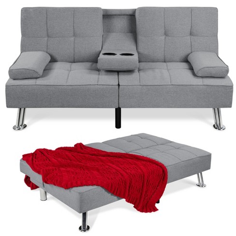 Best Choice Products Modern Linen Convertible Futon Sofa Bed w/ Removable  Armrests, Metal Legs, Cupholders - Gray