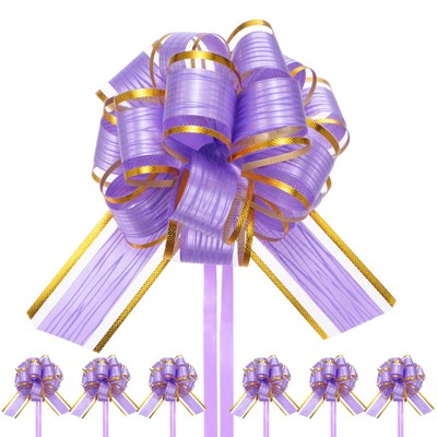 Unique Bargains Plastic Gold Edge Glossy Durable Ribbon Pull Bows 20 Count