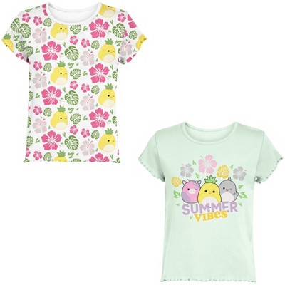 Squishmallows Summer Vibes Youth Girl's 2-Pack UPF 50 Crew Neck Short Sleeve T-shirts