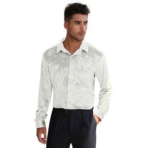 Mens Embosse Dress Shirts Casual Long Sleeve Button Down Regular Fit Shirts - 1 of 4