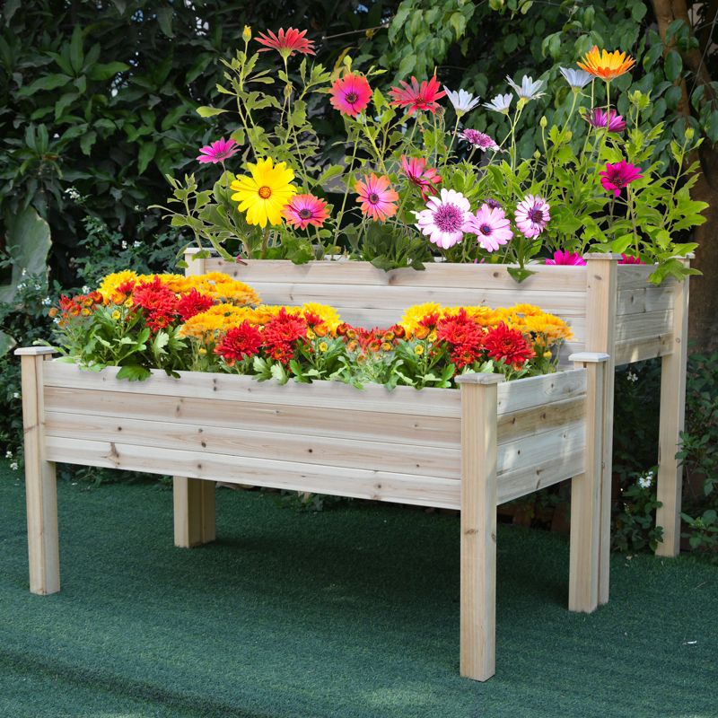 Outsunny 2 Tier Raised Garden Bed, Elevated Wooden 2 Box Planter, Gardening Grow Stand, Planting Bed for Flowers, Vegetables, Herb, 2 of 8