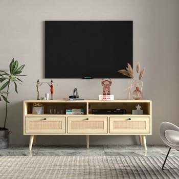 Aubrey 47.32" Rattan TV Stands with 3 Rattan Drawers And Solid Wood Feet For TVs Up to 50"-The Pop Maison