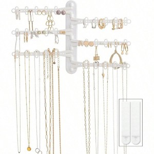 6 - Tier 6 Wall Jewelry Organizer, White Small 120 Earring Organizer Holes - 1 of 4