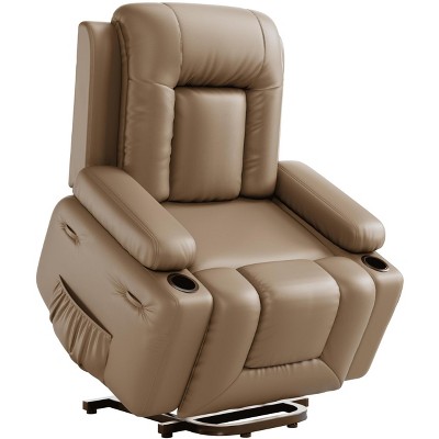 Large Power Lift Recliner Chair for Elderly, Faux Leather Reclining Sofa w/ Heat, Massage, Side Pocket & Cup Holder for Living Room,21" width