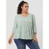 Agnes Orinda Women's Plus Size V Neck Babydoll 3/4 Lantern Sleeve Casual Floral Flowy Blouses - 3 of 4
