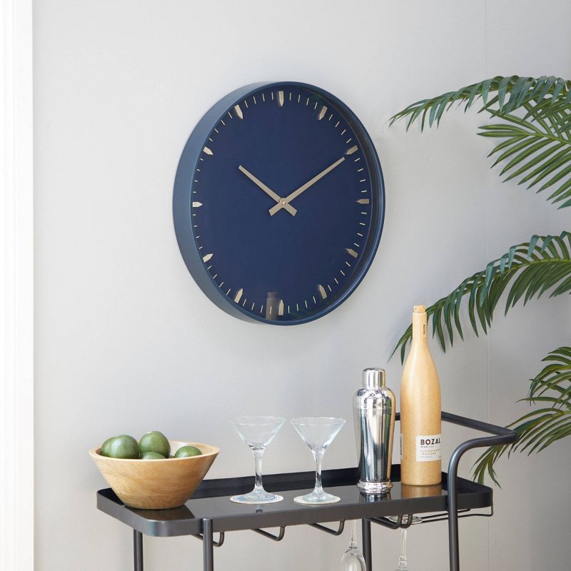20&#34;x20&#34; Glass Wall Clock with Gold Accents Dark Blue - Olivia &#38; May, 2 of 7