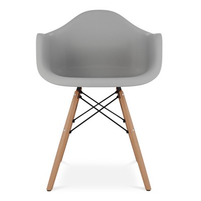 HomeRoots Gray And Natural Heavy Duty Plastic And Solid Wood Dining Arm Chair