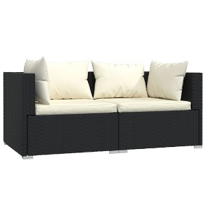 vidaXL Black Poly Rattan Patio Loveseat - 2-Seater Outdoor Garden Sofa with Removable Cushions - Durable & Lightweight Design - Modular Lounge Set - 1 of 4