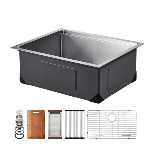 VEVOR 23 inch Kitchen Sink Workstation, 304 Stainless Steel Undermount Sink, Drop-In Single Bowl Farmhouse Basin with Ledge, Silver - 1 of 4