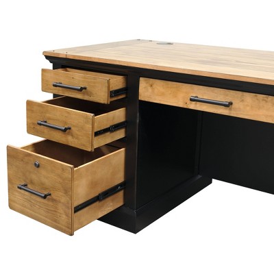 Black Transitional Executive Desk with Drawer and Filing Cabinet