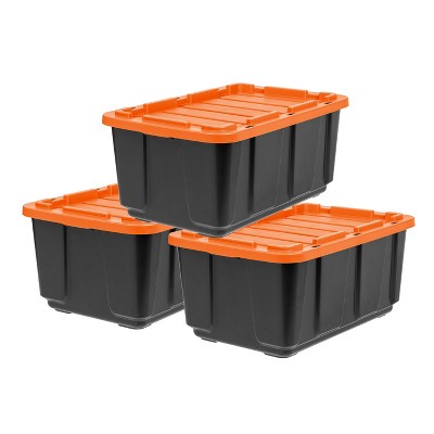 Iris Usa 27Gal/108Qt 4 Pack Large Heavy-Duty Storage Plastic Bin Tote  Container with Durable Lid, Black/Gray