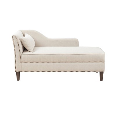 Peony Accent Chaise Ivory: Elegant Nailhead Trim, Lumbar Pillow, Solid Wood Legs, Transitional Design