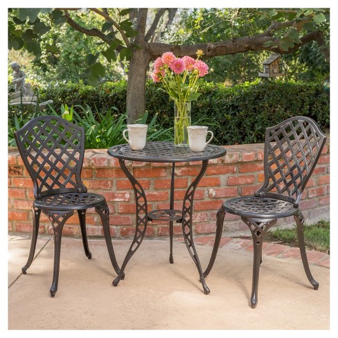 La Sola 3pc Metal Bistro Set - Black/bronze - Christopher Knight Home ...