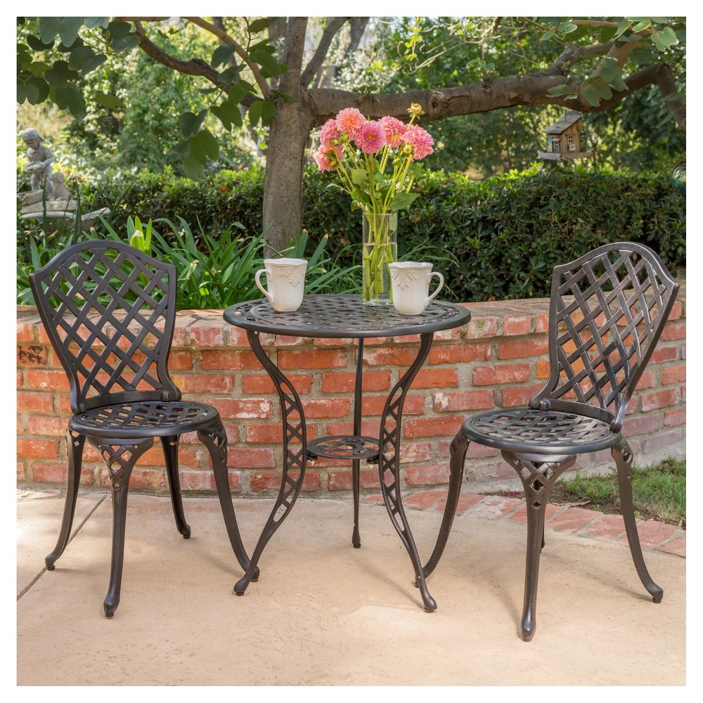 Photos - Garden Furniture La Sola 3pc Metal Bistro Set - Black/Bronze - Christopher Knight Home