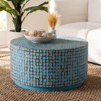 Bali & Pari Milagra Tavolino Da Caffè In Rattan Naturale – Stile Bohémien, Piano Rotondo, Legno Miele Chiaro, Già Montato