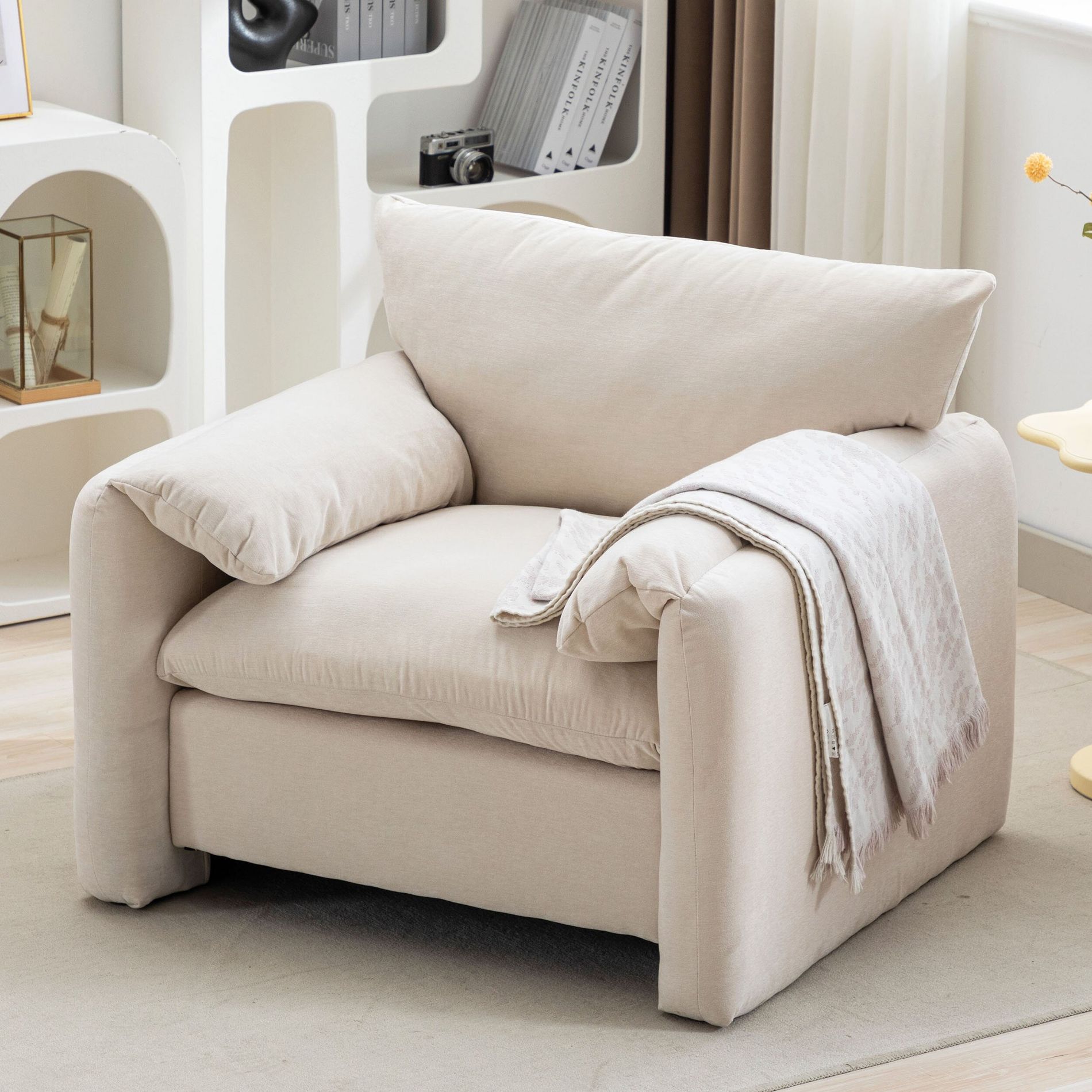 ModernLuxe Oversized Armchair, Upholstered Accent Chair, Single Sofa Lounge Chair for Living Room/Bedroom, Cream