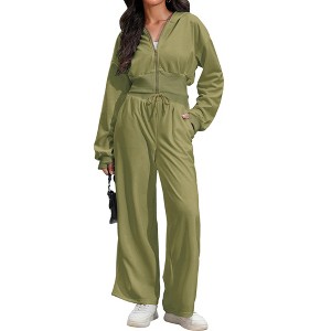 ATHLECHIC Women's Outfits Tracksuits Casual Cropped Hoodie Wide Leg Pants Travel Workout Lounge 2 Piece Sets - 1 of 4