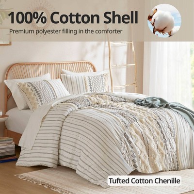 Ivory Cotton King/Cal King Patterned Duvet Cover Set