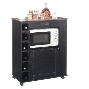 VECELO Kitchen Island Car Rolling Storage Cabinet with Charging Station and Open Shelves, White/Brown - 1 of 4