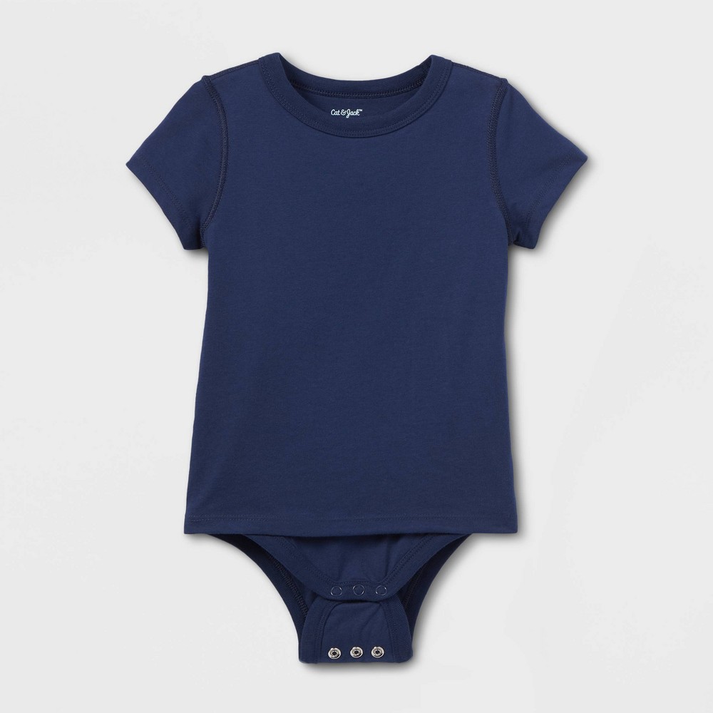 Toddler Adaptive Short Sleeve Bodysuit with Abdominal Access - Cat & Jack™ Navy 4T: Sensory Friendly, Tagless