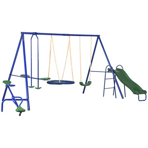 Metal Swing Set for Backyard Heavy Duty Frame Stand w/ Saucer Swing, Belt  Swing