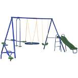 Outsunny 5-in-1 Kids Swing Set Backyard Playground Set with Saucer Swing, Outdoor Slide, Seesaw, Metal Swing Set Outdoor Playset Equipment