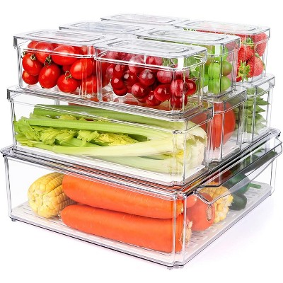 10-Pack Clear Stackable Fridge Organizer Bins with Lids for Food & Drinks