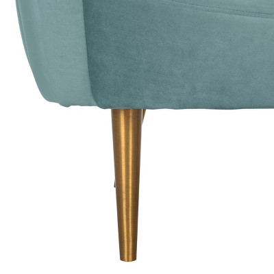 Razia Seafoam Velvet Barrel Arm Chair with Wood Legs