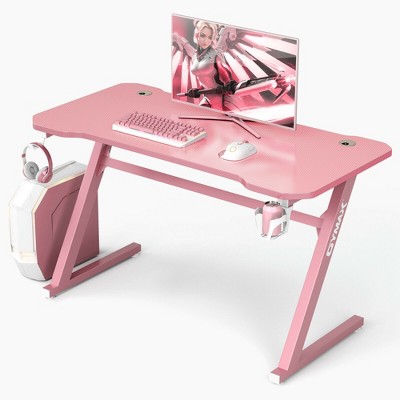 Costway 47'' Gaming Desk Z-Shaped Computer Table w/ Cup Holder Headphone Hook Pink