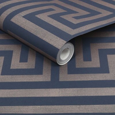 Metallic Greek Key Navy and Gold Removable Wallpaper