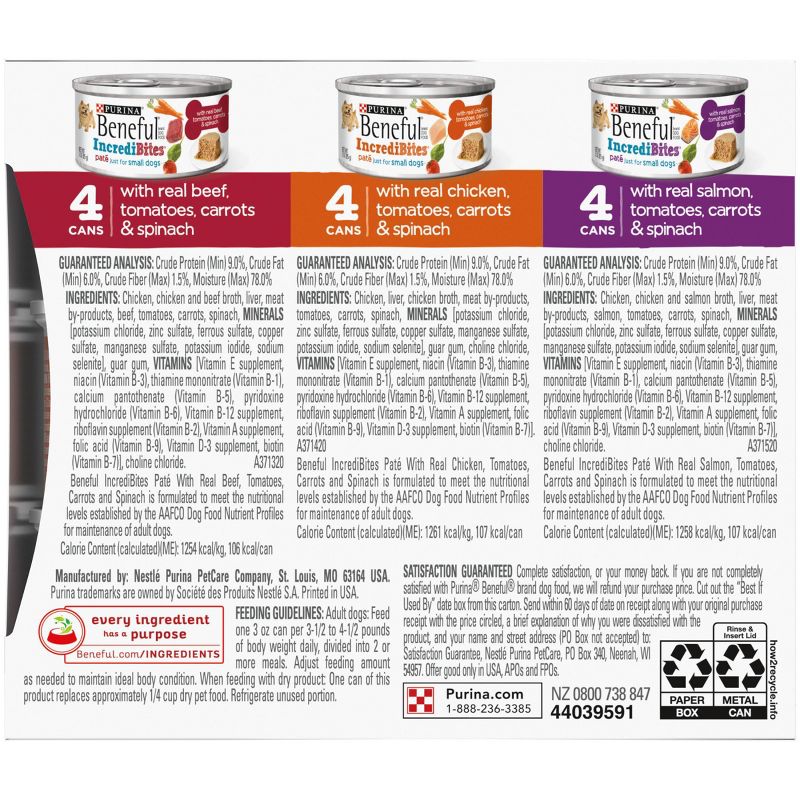 Purina Beneful IndrediBites Pate Beef, Chicken &#38; Salmon Small Dog Wet Dog Food - 3oz/12ct Variety Pack, 6 of 8