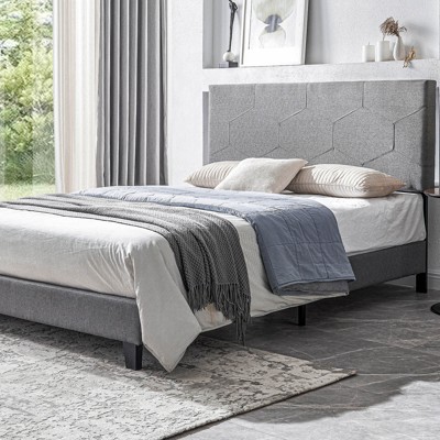 ORRD Queen Size Upholstered Platform Bed Frame, Wood Slat Support, Easy Assembly, Grey