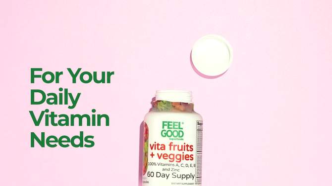 FeelGood Vegan Superfoods Vita Fruits + Veggies Vitamin Capsules - 60ct, 2 of 9, play video