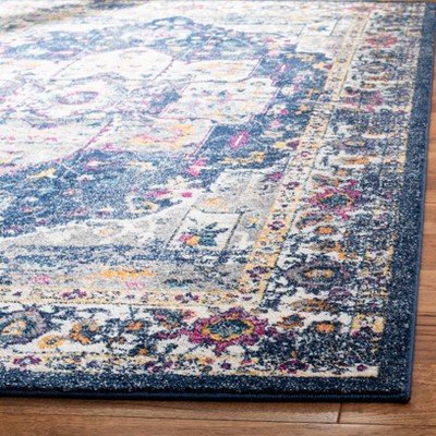 Navy and Grey Hand-Knotted Synthetic Area Rug, 3' x 5'