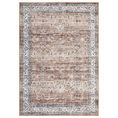 Washable Vintage Oriental Rug Non Slip Low Pile Rug Soft Throw Floor Cover Floral Foldable Indoor Carpet for Living Room Bedroom,Brick Red/10'×13'
