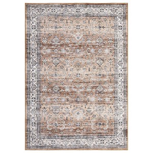 Washable Vintage Oriental Rug Non Slip Low Pile Rug Soft Throw Floor Cover Floral Foldable Indoor Carpet for Living Room Bedroom Playroom Nursery - 1 of 4